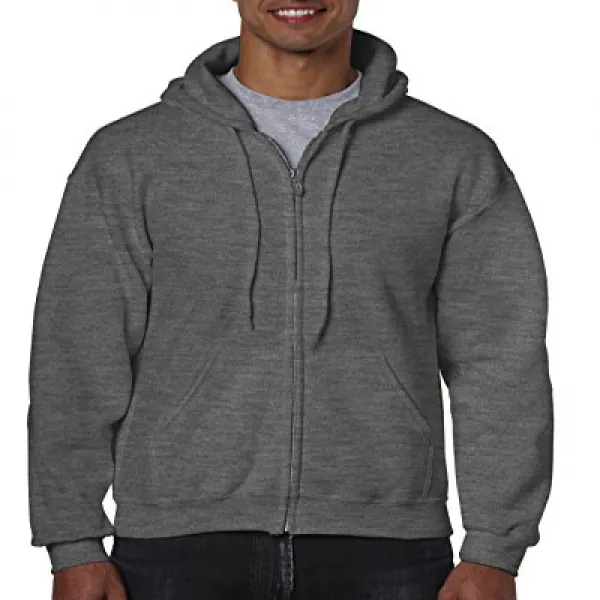 Gildan Heavy Blend Unisex Adult Full Zip Hooded Sweatshirt Top (L) (Dark Heather) 길단 헤비 블렌드 남여 공용 풀, null세트