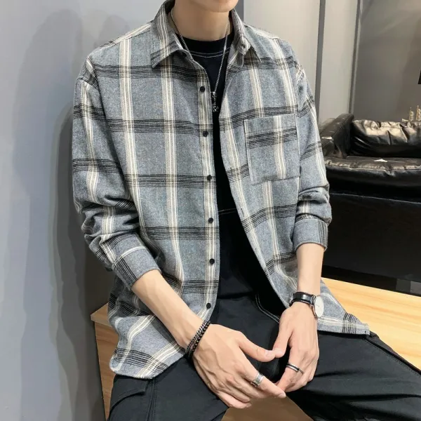 긴팔와이셔츠 긴팔남방셔츠 긴소매셔츠 가을 일 두꺼운 기모 융 계 건달 멋지다 이너 상의 바람막이 고궬 보온 남자 체크