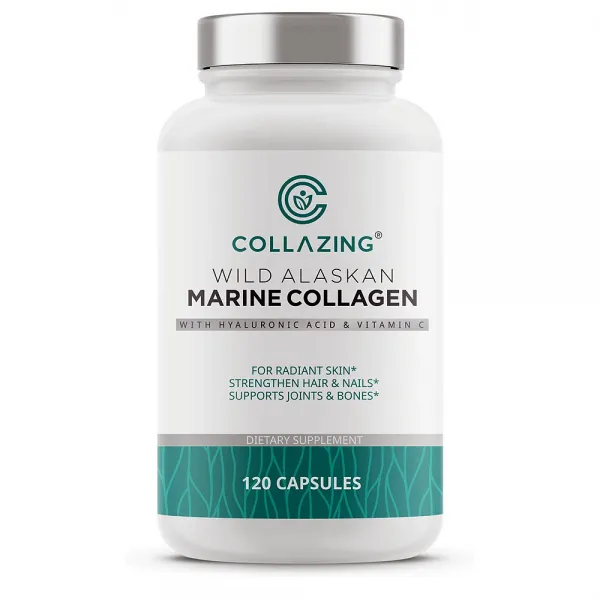 C Collazing 알라스카 야생에서 어획한 피쉬 콜라겐 단백질 하루 5000mg 펩타이드 비타민C 캡슐 120개 30일 공급, 2000mg