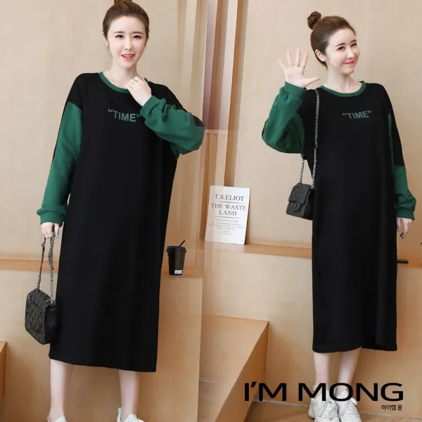 아이엠몽 여성 가을 겨울 무지 베이직 루즈핏 깔끔한 캐주얼 예쁜 일자핏 투톤 원피스 Bb2213026si 
