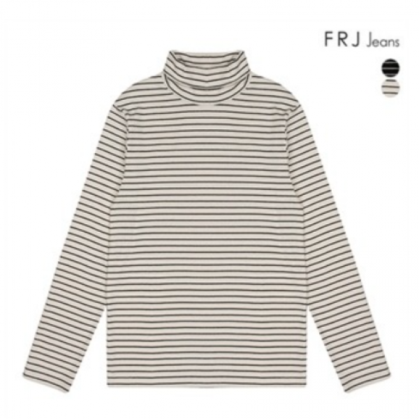 [FRJ] 에프알제이 아울렛몰 [50%세일] 여성 후라이스 스판 스트라이프 터틀넥 티셔츠 F94F-TS539A 긴팔