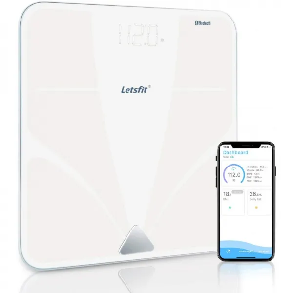 블루투스 체지방 규모 Letsfit 스마트 무선 디지털 욕실 체중 규모 체성분 분석기 체중 지방 물 BM, 단일상품, 단일상품