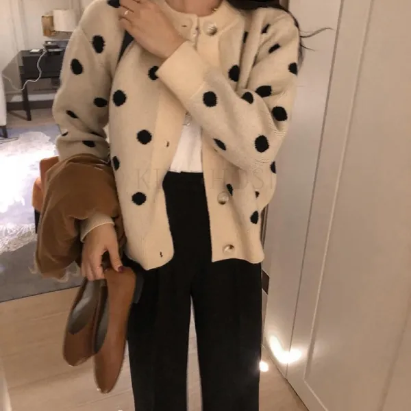 kirahosi 여성 도트 가디건 귀여운 땡땡이 라운드 가디건 +덧신증정 CBzepifm