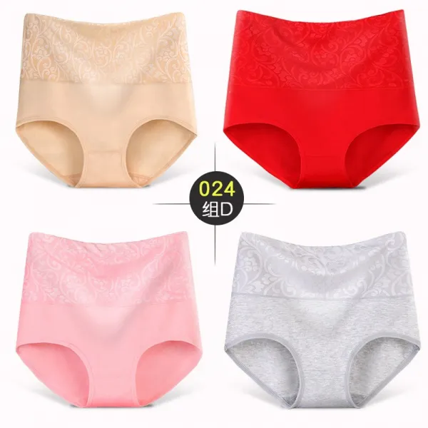 뱃 살 팬티 스 트랩 힙 업 팬티 여 자 는 아랫배 를 조 이면 서 통풍 이 잘 되 는 얇 은 도시 면 가인 하 이 웨이스트 보 디 라인 024 세트 D: 새우 가루 + 베이지 + 그레이 + 다홍 XL