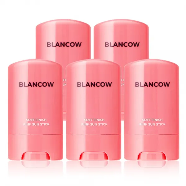 [뽀송뽀송] 블랑카우 핑크 선스틱 SPF50+ PA++++ 여름철 데일리 필수템 뽀송한선케어 21g, 5개