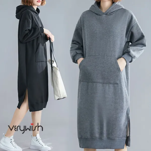 베리위시 국내배송 홀링 기모 롱 후드원피스 여성 가을원피스 무지원피스 롱원피스 빅사이즈 원피스 겨울 빅사이즈여성