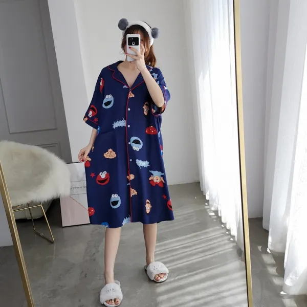 올데이퀸 커플 여름 시원한 데일리 잠옷 라그랑 반팔 롱슬리브 카디건 원피스 헐렁 임