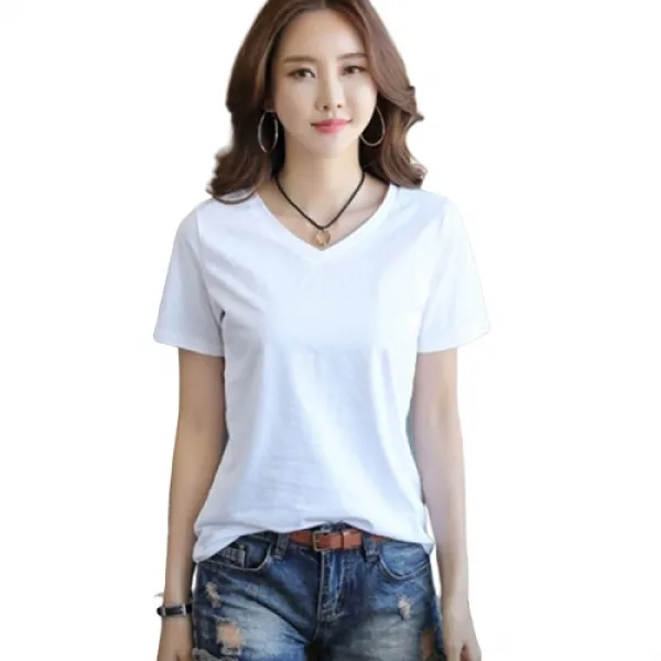 더블유먼트 기획 국내생산 여성용 여자 기본 베이직 데일리 봄 여름 브이넥 면티 빅사이즈 반팔 티셔츠