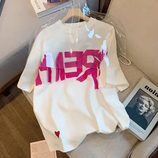 KORELAN달콤한 한국계 디자인 감각 반팔 티셔츠 여자 소중 헐렁헐렁 썰렁 바람 독특한 달콤 매콤 신선 상의 흰색 M