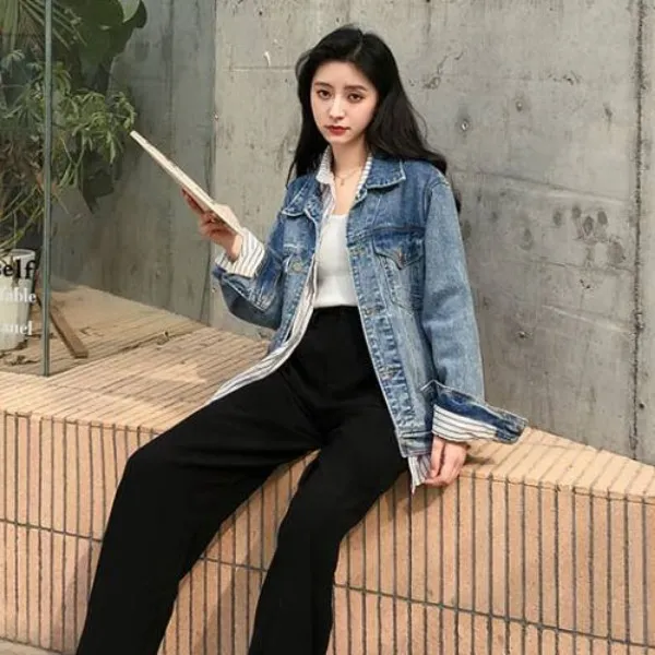 (아이템박스)가바바 여성 청자켓 보호 본능 일으키는 슬리브 스타일 개강룩 청자켓 G31310