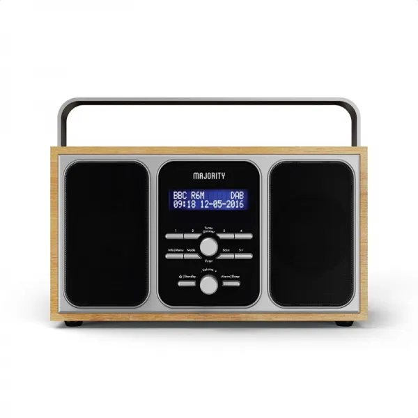 영국직배송 다수당 Girton II - DAB+DAB Digital & FM 휴대용 스테레오 사운드 라디오 - 이중 알람 시계 - 목재 효과 마감, 단일옵션, 단일옵션