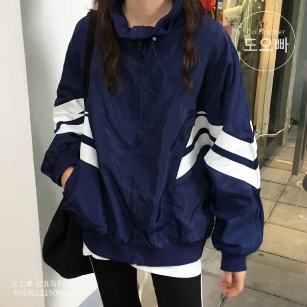 도오빠 오버핏 여성 바람막이 자켓 집업 빅사이즈 여자자켓 루즈핏 박시 스포티 아노락 20대 30대 패션 데일리 캐주얼