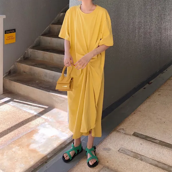  제로의옷장 여성원피스 꼬임 롱 반팔 트임 Bg0517s07