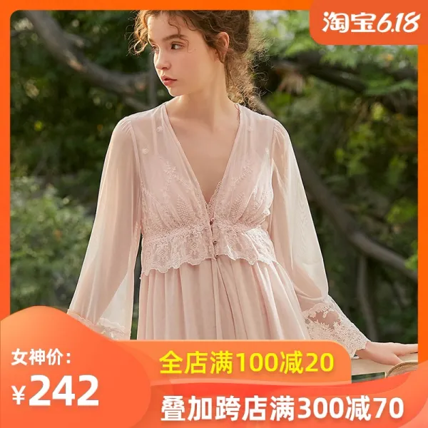슬립 봄여름 법식 궁전스타일 치마잠옷 여성스러운느낌 레이스 탱크탑 투피스 망사 잠옷 핑크 공주 홈웨어