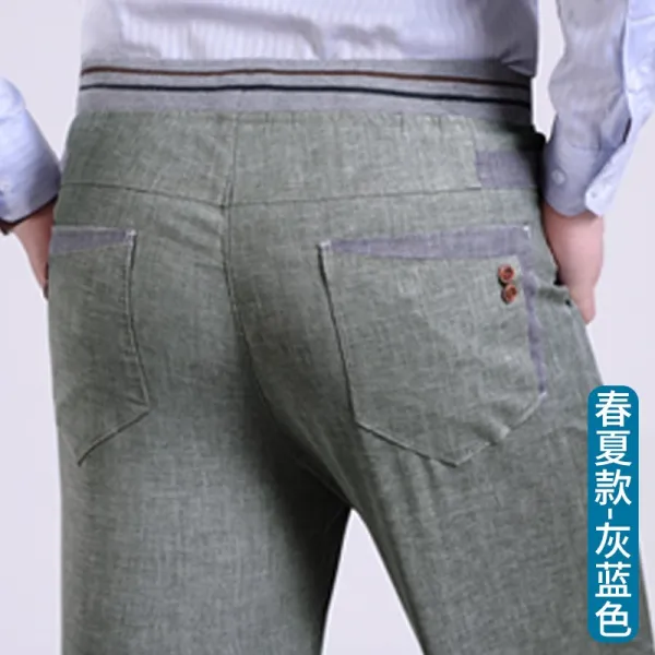 팬츠 남 여름 살얼음 실크 린넨 캐주얼 중년 슬랙스 아빠 하 바지