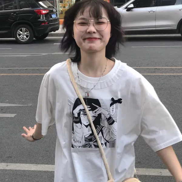 공가라 반팔티셔츠디자인 감각 소프트스타일 t셔츠 상의 여성 와이드 루즈핏 감명받다 소녀 스윗