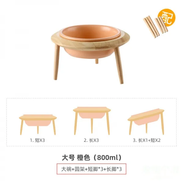 식사 거치대 조절 애완동물 펫 기울다 입 도자기 대사발 하이 식대야 물그릇 강아지용 고양이, 큰사이즈 라지 -오렌지색 색깔 그릇, 800ml -건의 10근 이상