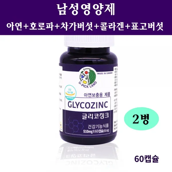 아연영양제 글리코징크 아연 호로파 차가버섯 콜라겐 엠에스엠 표고버섯 남성정력 영양제, 2통, 60캡슐