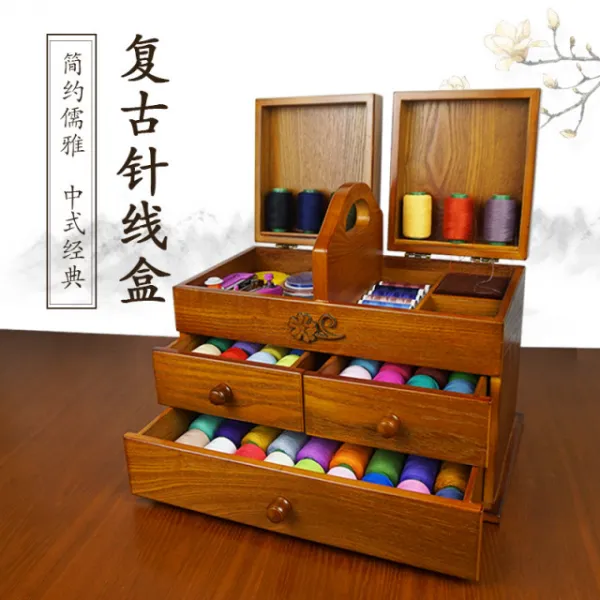 Deliken 반짇고리 원목 바느질 세트 집들이 결혼선물 MN-5520940, 앤티크 색상