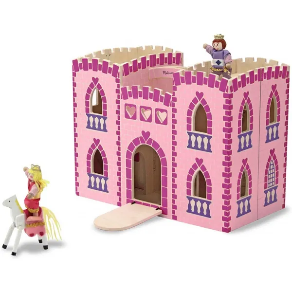 Melissa & Doug Fold & Go Wooden Princess Castle (왕실 플레이 피규어 2 개 말 2 개 좌절감없는 포장, 1