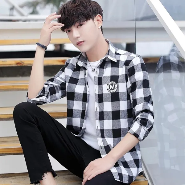 가을 체크남방 긴팔 화이트셔츠 멋쟁이 봄옷 남성 외항풍 옷