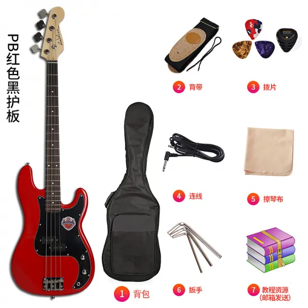 베이스기타 초급 입문 사현 일렉트로닉베이스 4현 Bass초보자 록 전문 연기 악기 T17 Pb레드 블랙 가드