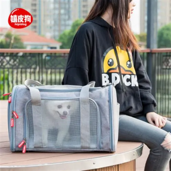 강아지캐리어 히피강아지 나들이 가방 북새통 들고 책도 들고 가방 고양이 금털 애완동물 백팩, 01 회색
