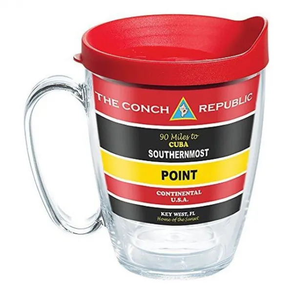 Tervis 1271962 Florida-랩과 레드 뚜껑이있는 최남단 부표 텀블러 16oz 머그잔 클리어, 본상품선택