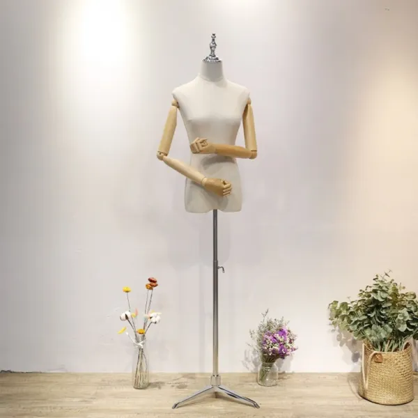 행사용 마네킹 전신 상반신 여성 남성 가봉용 행상 판촉 옷가게디피 웨딩 예식장, 은색 삼각형 원목 손 + 크라운 헤드