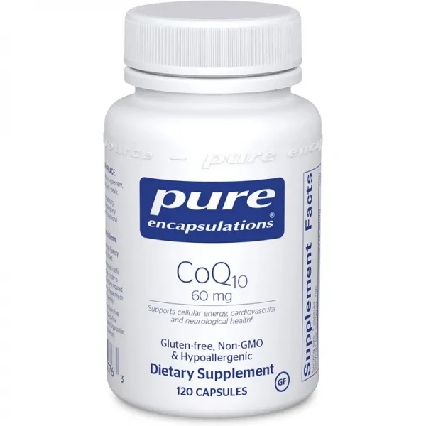 순수 캡슐화 CoQ10 60mg Coenzyme Q10 에너지 항산화제 뇌 및 세포 건강 인지 및 심혈관 지원* 120캡, 1
