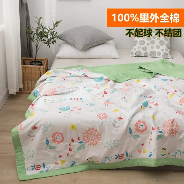 100 이외 전 면 여름 쿨링 이불 순면 에어컨 1인 2인용 워싱 가능 솜 얇은 봄 가을 방화