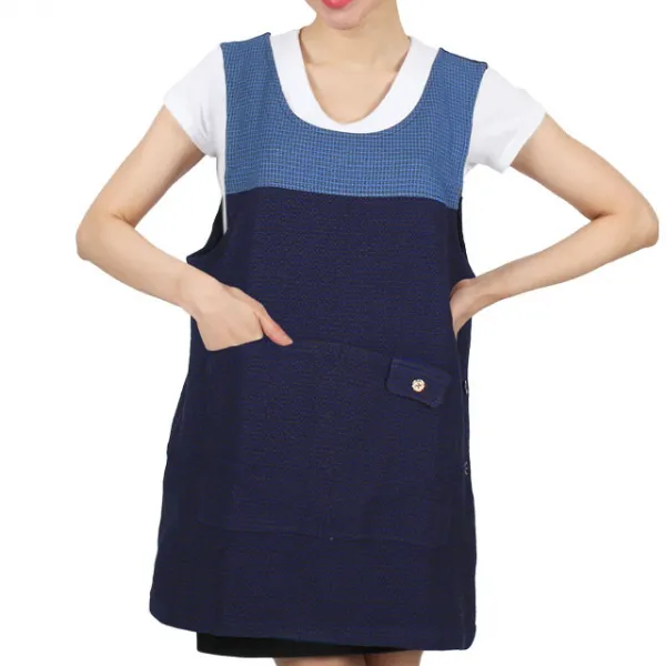 [ UAE335 ] 파랑색/블루/니트/라운드/가정용/요양보호사/요양원/간병인/양면/원피스/간절기/겨울용앞치마, L