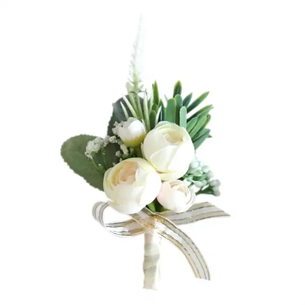 FWT얕은 샴페인 차 꽃 봉오리 결혼식 BOUTONNIERE 단춧 구멍 코사지
