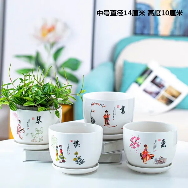 인터마켓_A 테이블화분 도자기 가정용 큰사이즈 라지 비닐 플라스틱 독창적 펜지꽃과 작은 돌보아 주다 접시 거실, 금기서화 중간사이즈 하나씩 도합 4개