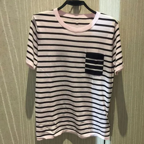 최저가몰 아우아마르슈신 여름 뒷거래함 니트 스트라이프티셔츠 반팔셔츠