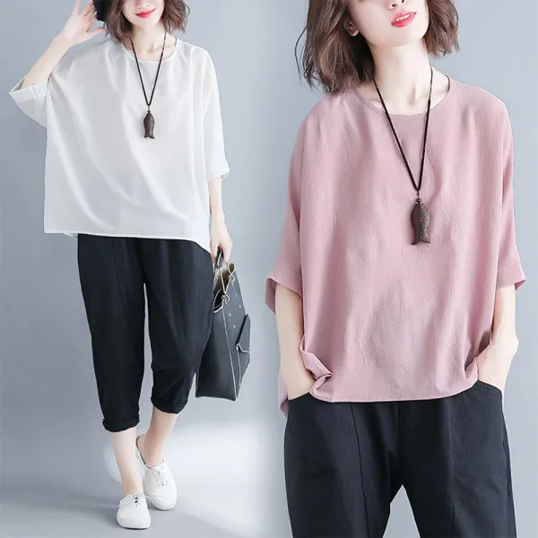 아이엠몽 여성 루즈핏 쉬폰 하늘하늘 티셔츠 반팔 칠부 빅사이즈 루즈핏 Bb225348hb 반팔티셔츠