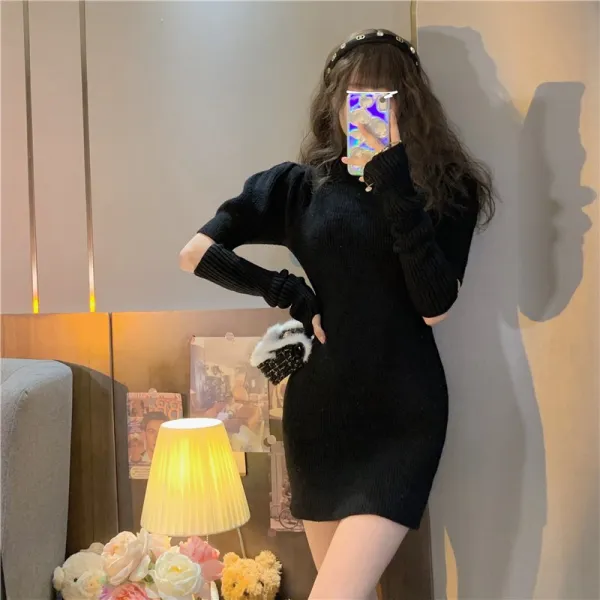퍼프소매원피스 왼쪽 아가씨 왔다 디자인감각 보이핏 볼륨 벌룬소매 이너 니트 소매를 끊다 여성 3335252856