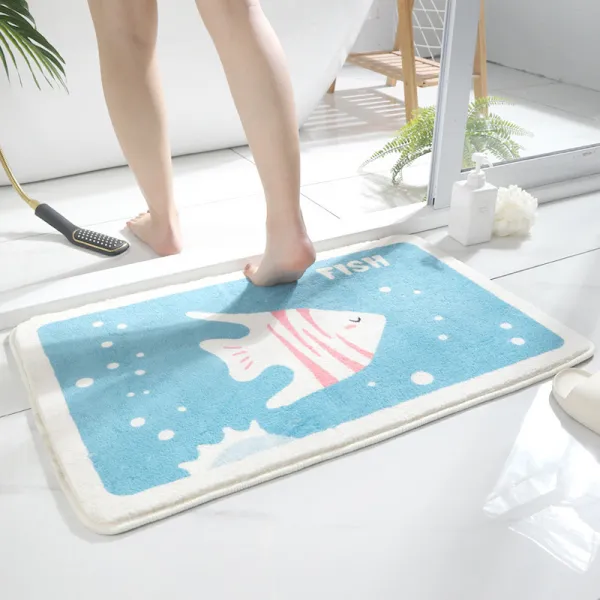 Linzheng만화 카펫 흡수 매트 화장실 가정용 발닦이 모조 캐시미어 카펫 욕실 미끄럼 방지 매트, 60*90cm(캐시미어), 생선을 물에 담그다