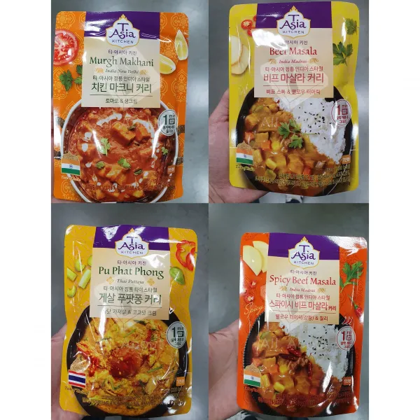 티아시아 커리 4종 치킨마크니커리170g+비프마살라커리170g+게살푸팟퐁커리170g+스파이시비프마살라커리170g 총 680g 한세트 인디아 타이 정통 스타일 전자렌지 1분 간편조리, 1세트