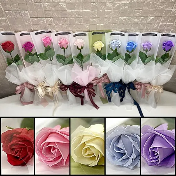 둥둥플라워 비누꽃 한송이 꽃다발 장미 단체 행사 발표회 시상식 입학식 졸업식 수료식 꽃선물, 체리핑크 (원하시는 메시지 꼭 문자로 주세요^^)