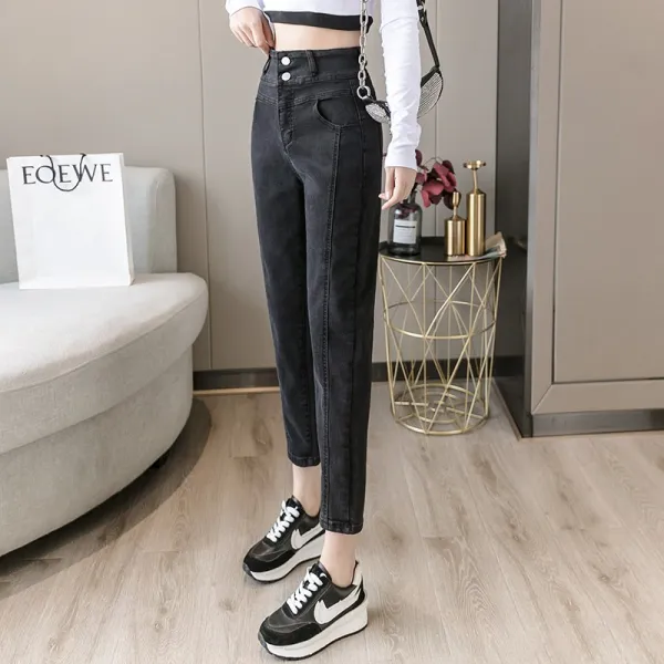 Feb.03 98번 145 여성 블랙 무 배기 기모 데님 팬츠 150cm 왜소한 키 가을겨울8할 정도 되는 노친 바지를 입다Z