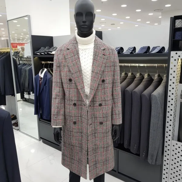 지이크 F 18F/W 컬러포인트 글랜체크 세미오버 더블 롱코트 FW-LAX7523-RE