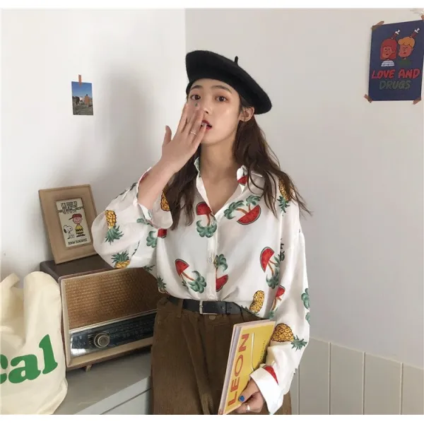 도깨비몰 여성 하와이안 셔츠 여리여리 초현실주의 블라우스 V