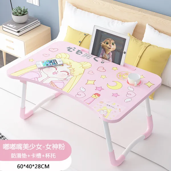 좌식책상 학생 공부책상 접이식 침대위 기숙사 소녀 컴퓨터 침대용 편리한테이블 베란다창가 작은책상, T03-카드 슬롯이 있습니다 컵받침(입이 곱다 소녀)