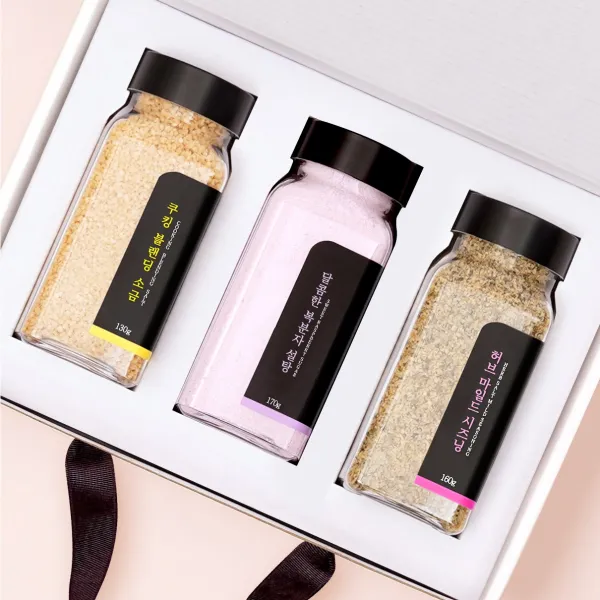 [170ml 사이즈UP] 블랙라벨 소금공장 15종류 3종세트 답례품 히말라야 핑크솔트 결혼 답례품 돌잔치 교회 장례 결혼식 웨딩 조문 선물, 핑크솔트+복분자소금+함초소금