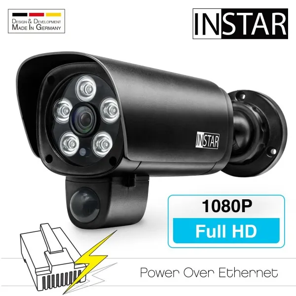 INSTAR IN-9008 Full HD (PoE) 검정-PoE 감시 카메라-IP 카메라-비바람에 견디는 실외 카메라-실외-경보-PIR-동작 감, 단일상품