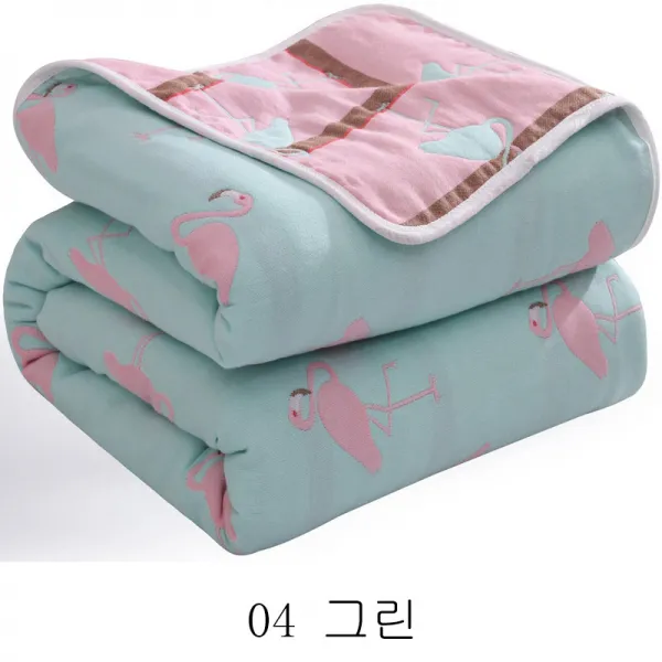 뉴타임즈3 면 6단 거즈 수건 순면 2인용 단일 수건 모포 여름 아기 아기 침식모포 여름 이불 Qh03 A25 04 그린 110*110cm 