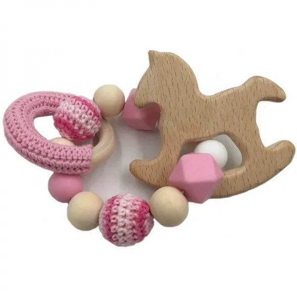 Wendysun 아기 나무 Teether 너도밤 말 나무 젖니 몬테소리 장난감 아기 딸랑이 DIY 씹을 수있는 크로 셰 뜨개질 구슬 팔찌 (, 단일옵션
