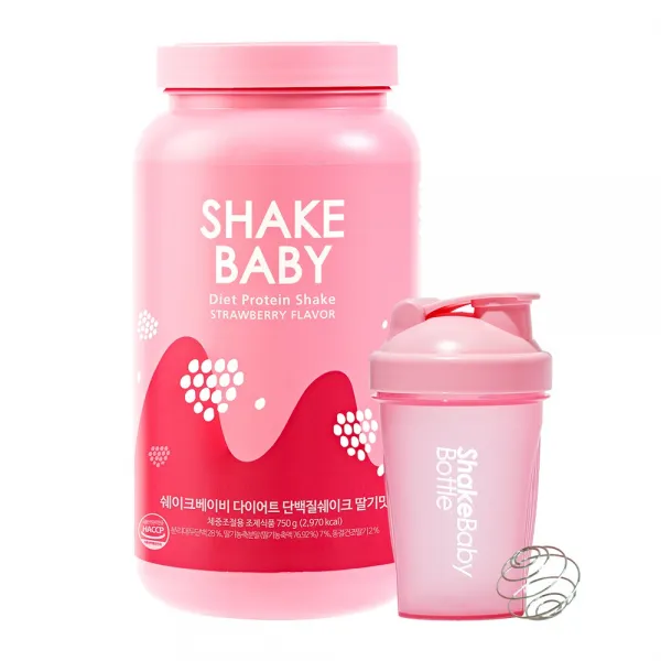 쉐이크베이비 단백질 다이어트 식사대용쉐이크 1입+보틀세트, 쉐이크베이비 딸기맛 1개 (750g)+핑크보틀1개