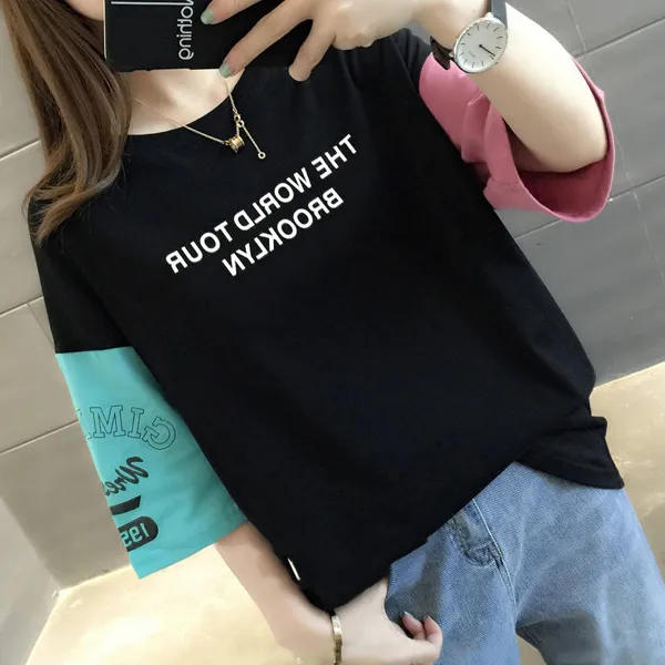 디에프 여성 여자 브루클린 배색 티셔츠 데일리룩 데일리아이템 반팔